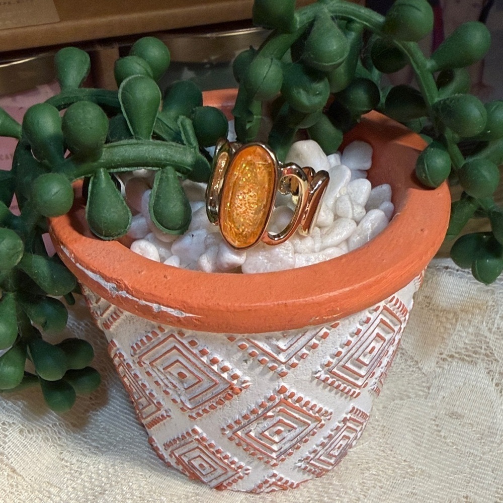 🍑🍑🍑bogoho 🍑🍑🍑Vibrant Orange Glitter Stone Ring-6.5
